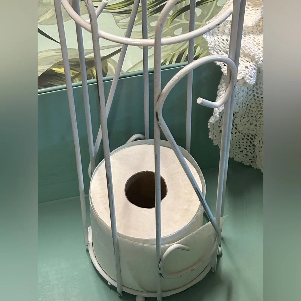 Elegant Shabby Chic metal scroll White Toilet Paper Holder Cottagecore Stand